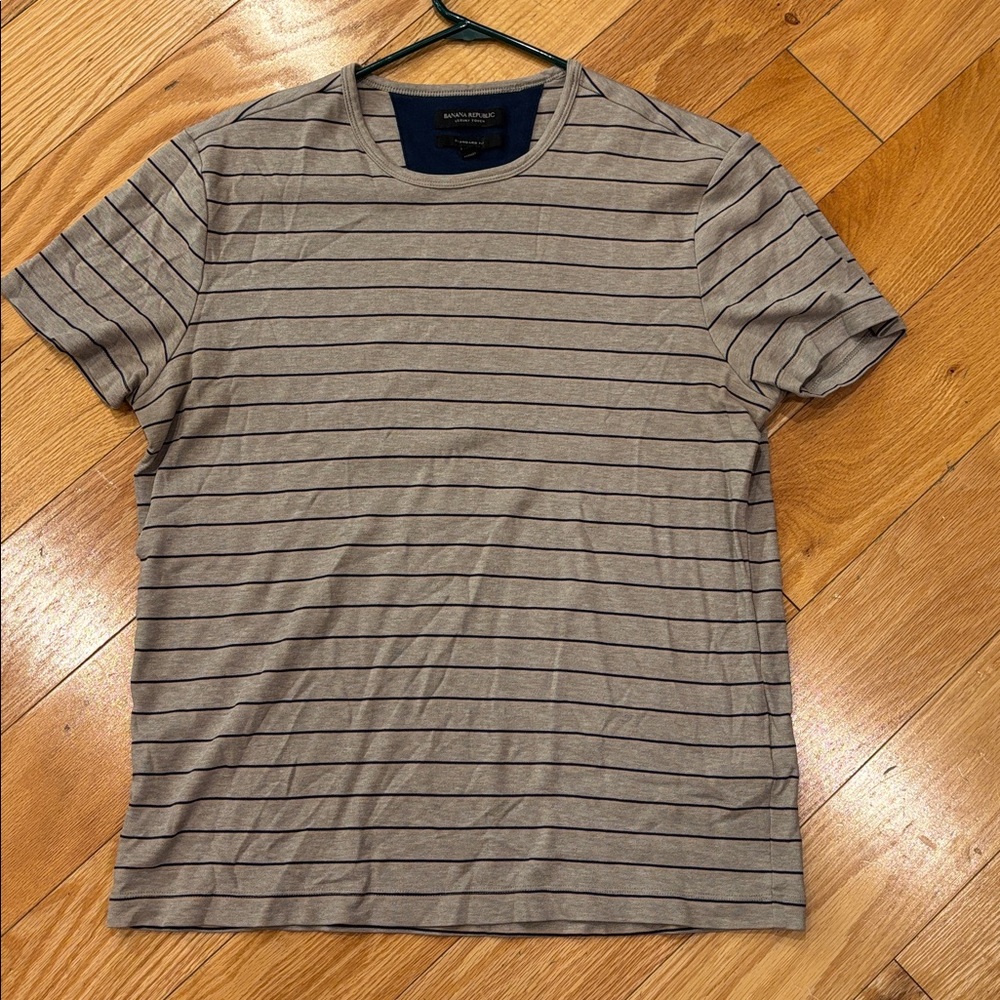 Striped Crewneck T-Shirt - Gray with Navy Stripes